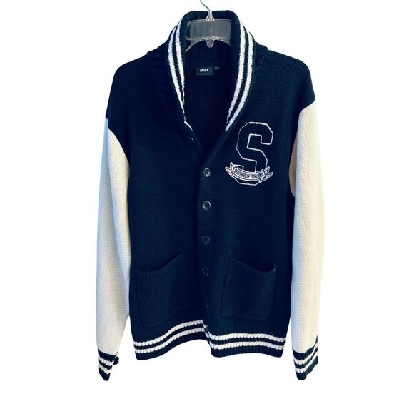 Vintage Max Southwille England Blue white Clue Cardigan Sweater Size XL - Picture 6 of 11
